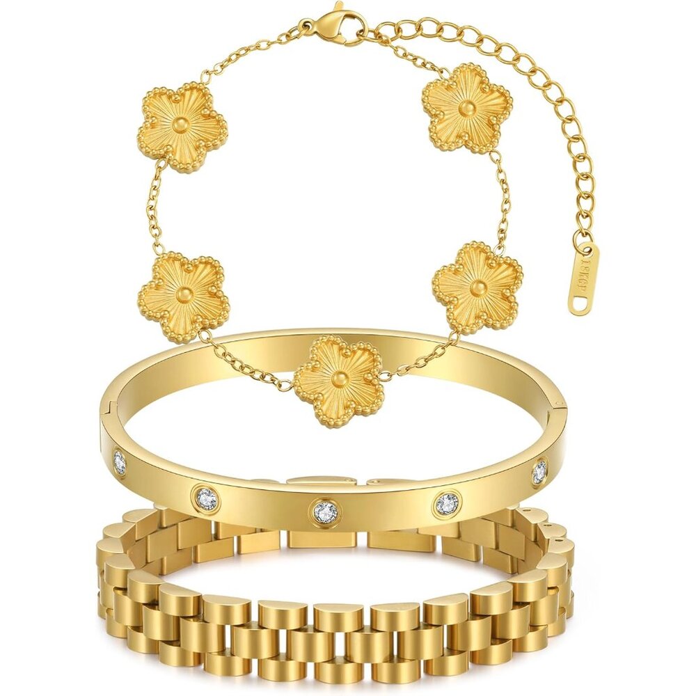 Stackable Four Leaf Clover Bracelets For Women, 1… - image 1